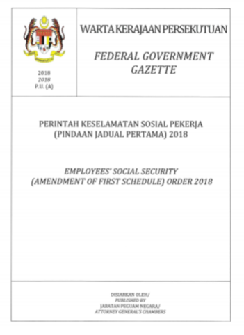 Perintah Keselamatan Sosial Pekerja Pindaan Jadual Pertama 2018